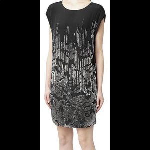 AllSaints 6UK 2US Black Silk Livie Dress Beaded Short Cap Sleeve Shift Shimmer